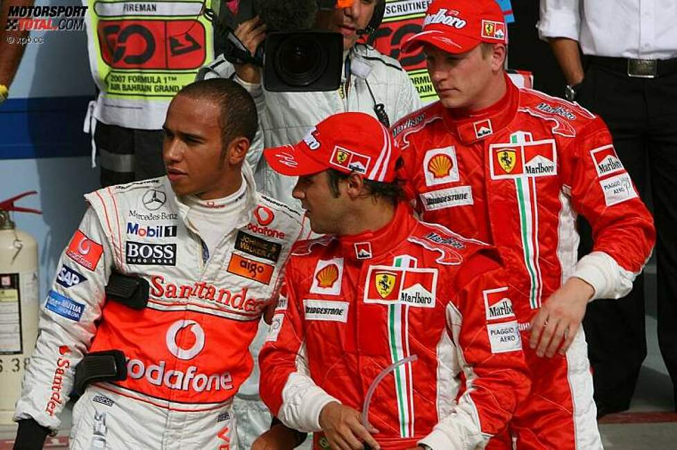 Lewis Hamilton (McLaren-Mercedes), Felipe Massa und Kimi Räikkönen (Ferrari) 