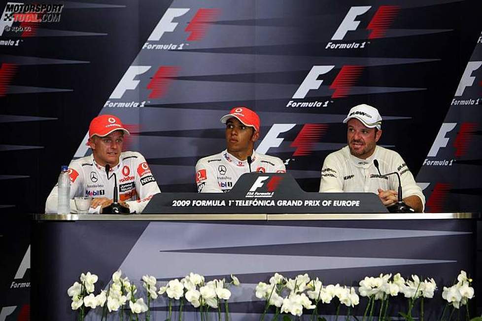 Heikki Kovalainen, Lewis Hamilton (McLaren-Mercedes) und Rubens Barrichello (Brawn) 