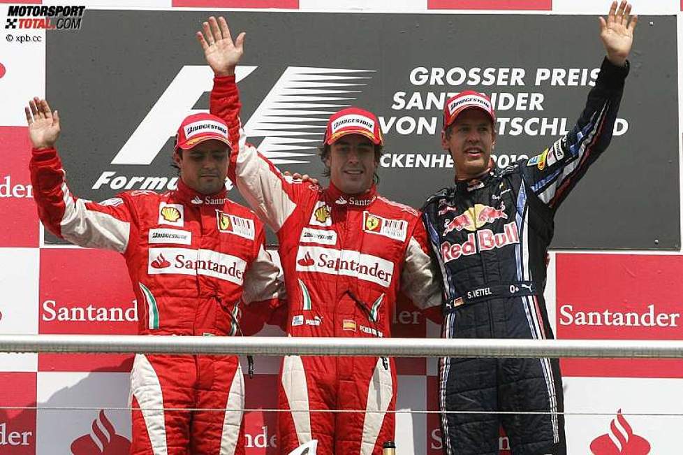Felipe Massa (Ferrari,) Fernando Alonso (Ferrari) und Sebastian Vettel (Red Bull) 