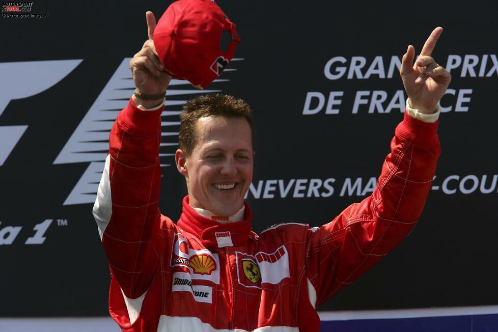 8 Siege: Michael Schumacher in Magny-Cours. Zweimal gewinnt 