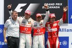 Jenson Button (McLaren), Lewis Hamilton (McLaren) und Fernando Alonso (Ferrari) 