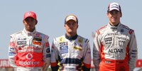 Lewis Hamilton (McLaren), Heikki Kovalainen (Renault) und Adrian Sutil (Spyker) vor dem Formel-1-Rennen in Australien 2007